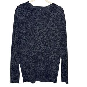 Theory Sweater Size Medium Adrianna V Neck Gray Black Print Wool Blend